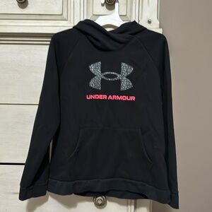 Girls black hoodie with UA logo, size XL